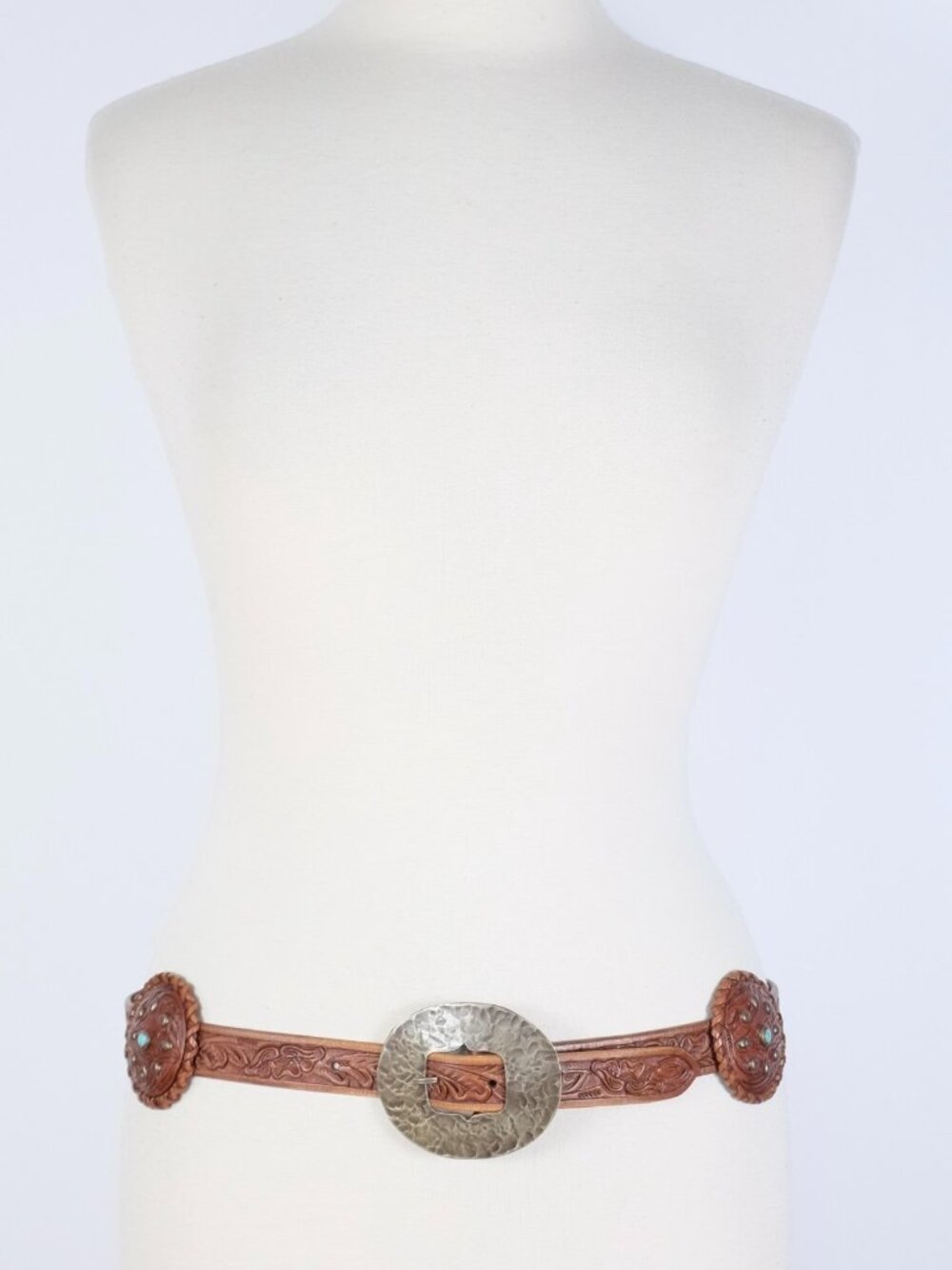 Ralph Lauren Collection Belt sz L Concho turquoise handtooled handmade leather